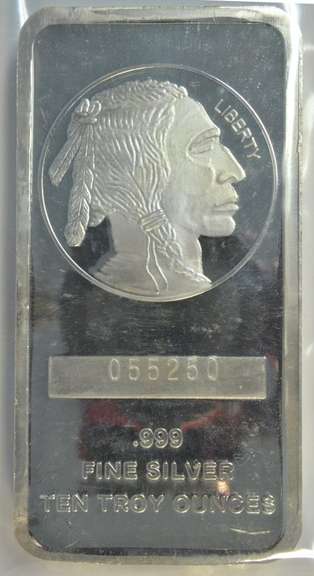 Super Cameo Prooflike Indian/Buffalo pure .999 fine 10 Troy oz bar in plastic.