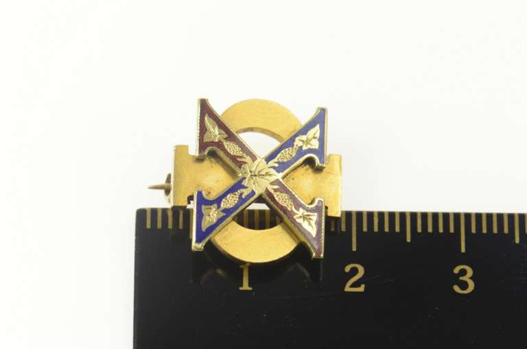 14K Yellow Gold 1890's Phi Chi Tiffany & Co. Enamel Lapel Pin/Brooch