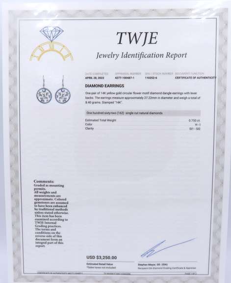 Stunning Yellow Gold Leverback Diamond Flower Earrings