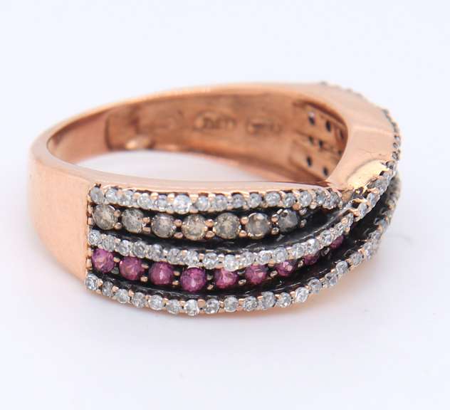 Fancy Rose Gold Pink Sapphire and Diamond X Ring