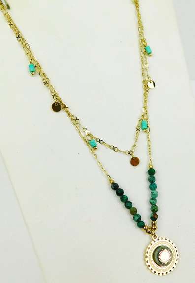 Contemporary French Double Chain Turquoise Necklace