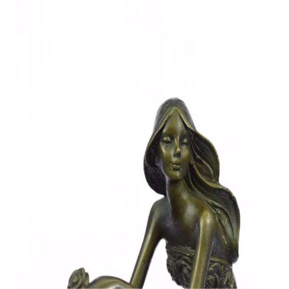 Nude Sexy Mermaid Bronze Marble Base Figurine Mythical Art Decor