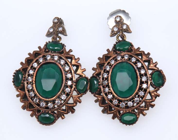 Stylish Green & White Dangle Earrings