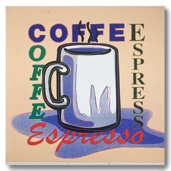 Steve Kaufman (1960-2010) "ESPRESSO" Hand Signed and Numbered Limited Edition Hand Pulled silkscreen mixed media on Canvas with LOA.