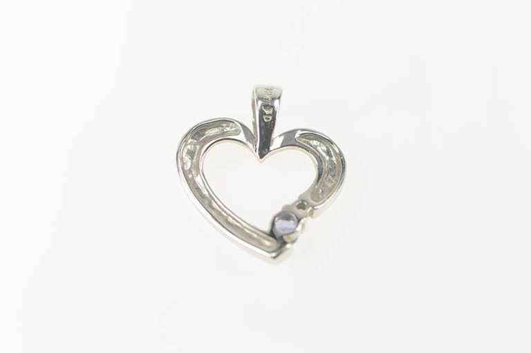 14K White Gold Diamond Tanzanite Accent Curvy Heart Love Pendant