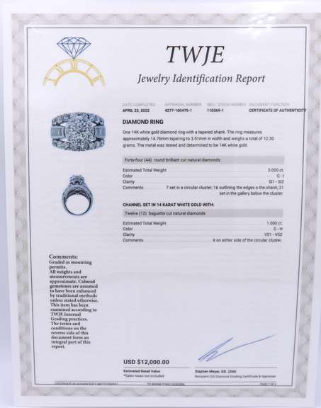 Magnificent White Gold 4ctw Cluster Diamond Ring