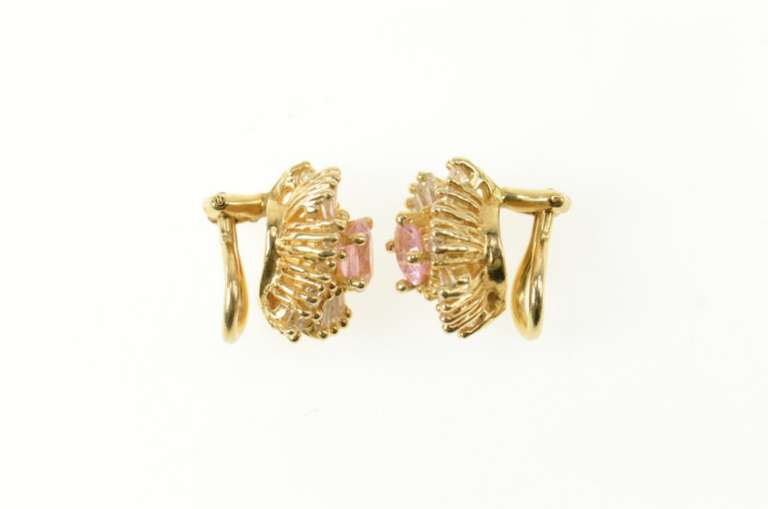 14K Yellow Gold Pink & White CZ Ballerina Clip Back Earrings