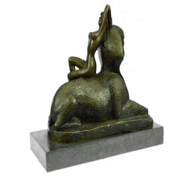 French Nude Nymph Resting on Sphinx Bronze Sculpture