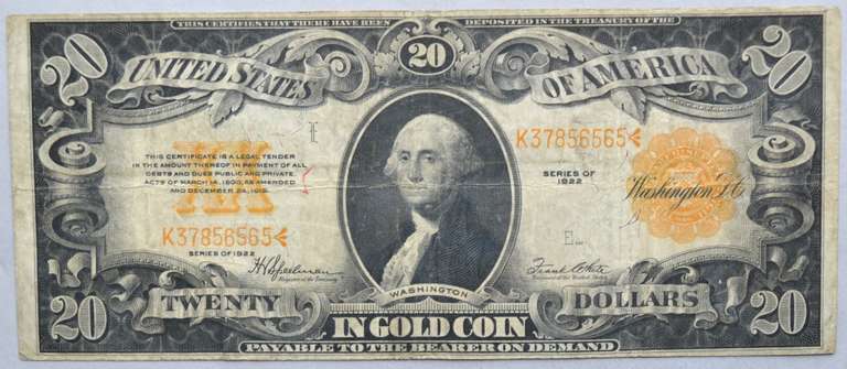 $20 Gold Certificate 1922 Series