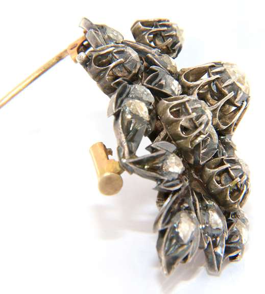 Antique Sterling Silver Rose Cut Diamond Brooch