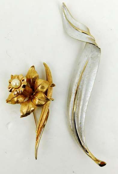 2 Vintage Signed Costume Pins