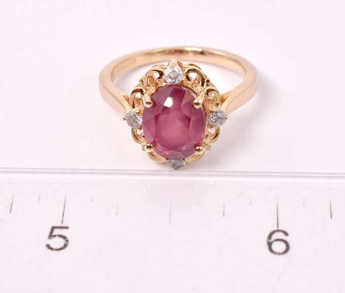 Fantastic 3.94CTS Ruby & 0.17CTW Diamond Ring in Gold Plated Sterling Silver