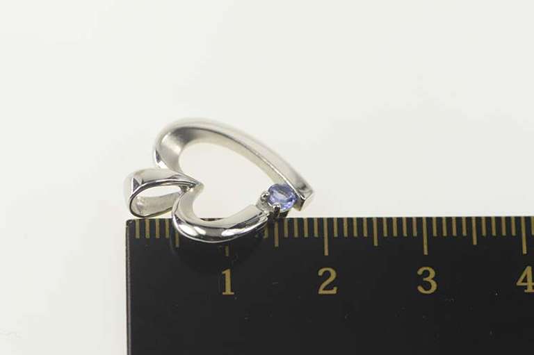 14K White Gold Diamond Tanzanite Accent Curvy Heart Love Pendant
