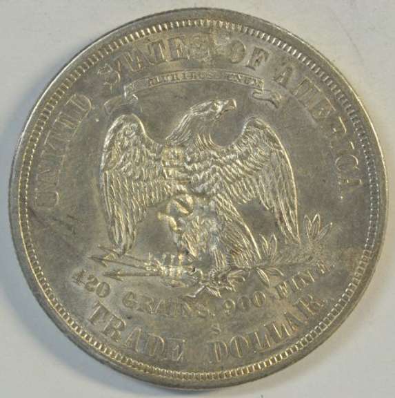CHOICE BU 1876-S Trade Silver Dollar. 5 Chinese Chop Marks