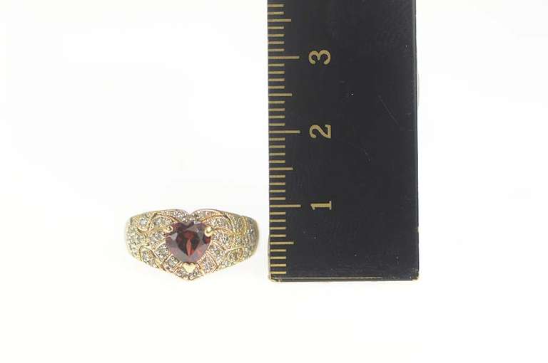 10K Yellow Gold Heart Garnet Pave Diamond Love Symbol Ring