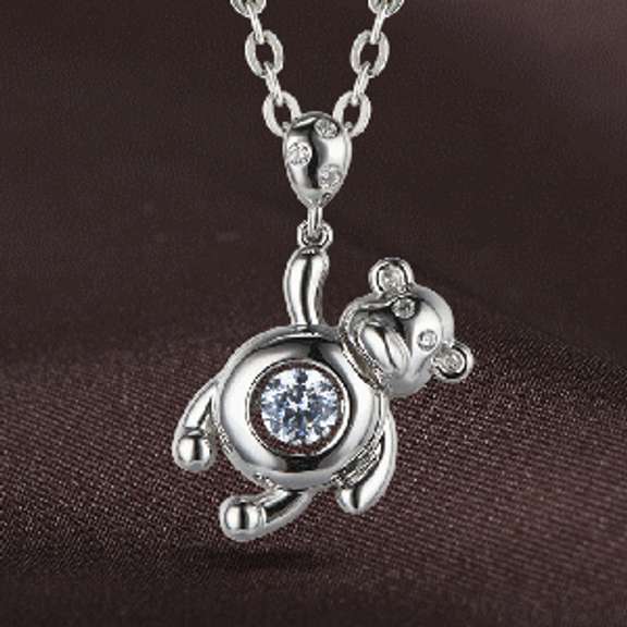 Cute Hanging Teddy Bear Dancing Stone Silver Pendant