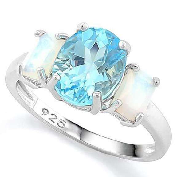 3 1/5 CT BABY SWISS BLUE TOPAZ & 1 1/5 CT CREATED FIRE OPAL 925 STERLING SILVER