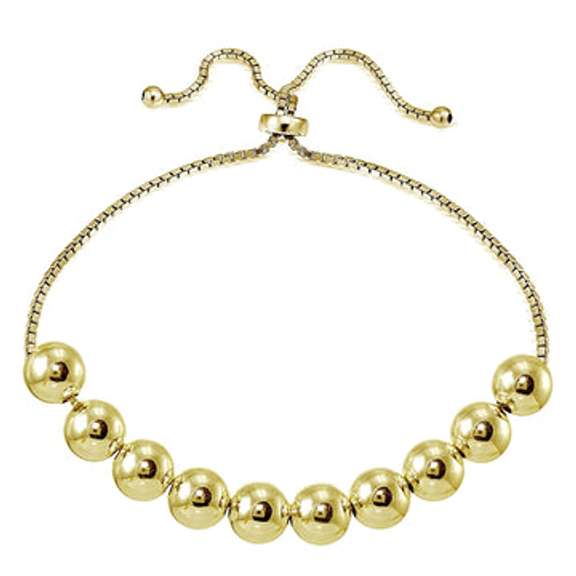 Yellow Gold Flashed Sterling Silver 8mm Bead Adjustable Bracelet