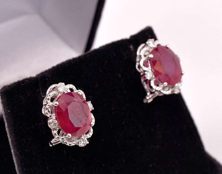 Enamoring 9.90CTW Ruby & 0.38CTW Diamond Lever Back Earrings in Sterling Silver