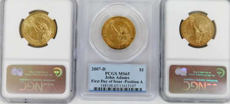 3 U.S. 2007 Presidential Dollars, 1st Day Issue, Graded