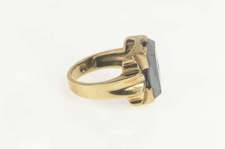 10K Yellow Gold 1930's Hematite Diamond Accent Ornate Ring