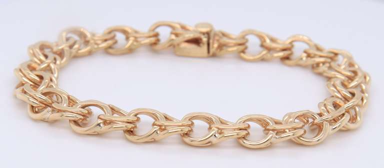 Incredible Double Loop Link Charm Yellow Gold Bracelet
