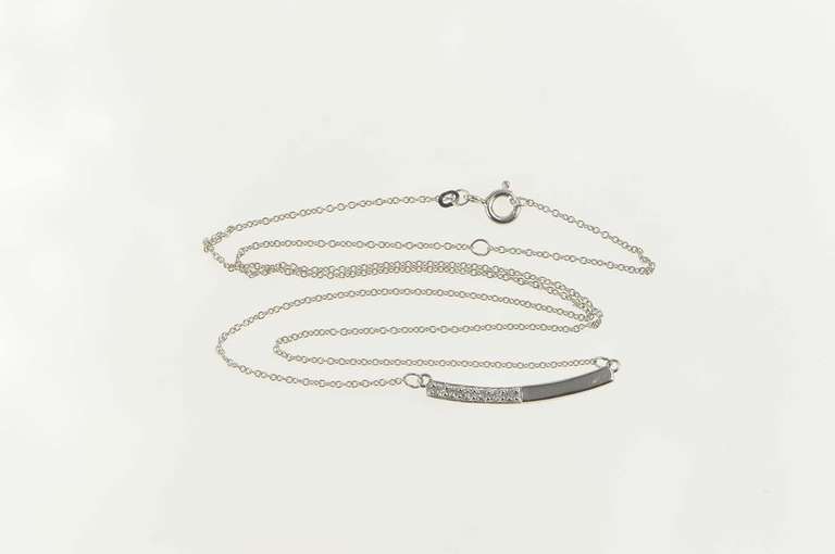 14K White Gold 0.15 Ctw Diamond Inset Curved Bar Chain Necklace