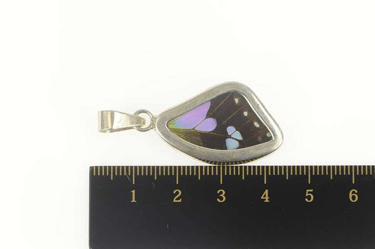 Sterling Silver Butterfly Wing Glass Capsule Statement Pendant
