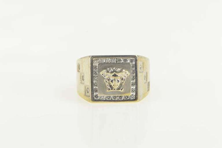 14K Yellow Gold Diamond Squared Medusa Greek Myth Ring