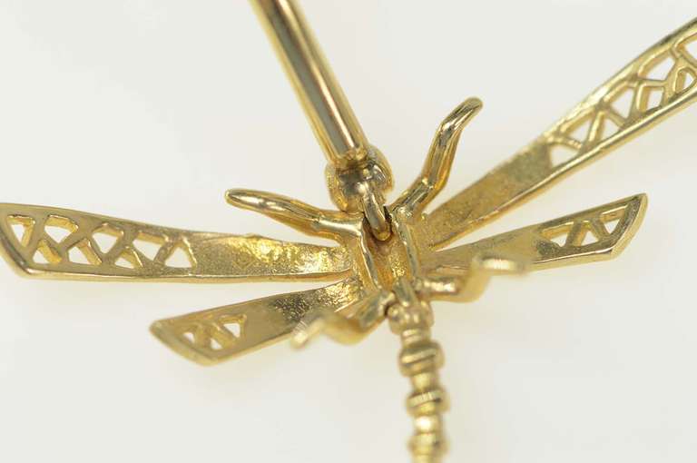 14K Yellow Gold 3D Articulated Dragonfly Symbol Belly Button Ring