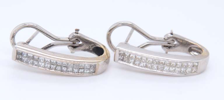 Dazzling White Gold Invisible Set Diamond J Half Hoops Earrings