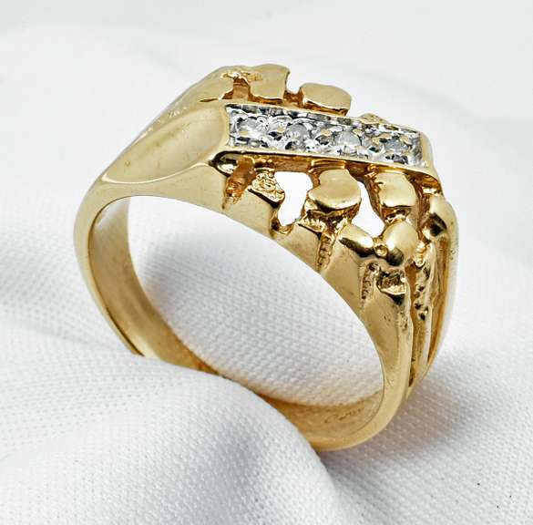 Classic Man's Nugget Ring with Diamonds