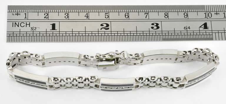 Impressive Man's 14k WG Onyx & Diamond Bracelet