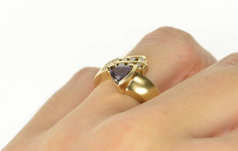10K Yellow Gold 0.90 Ctw Trillion Amethyst Diamond Bypass Ring