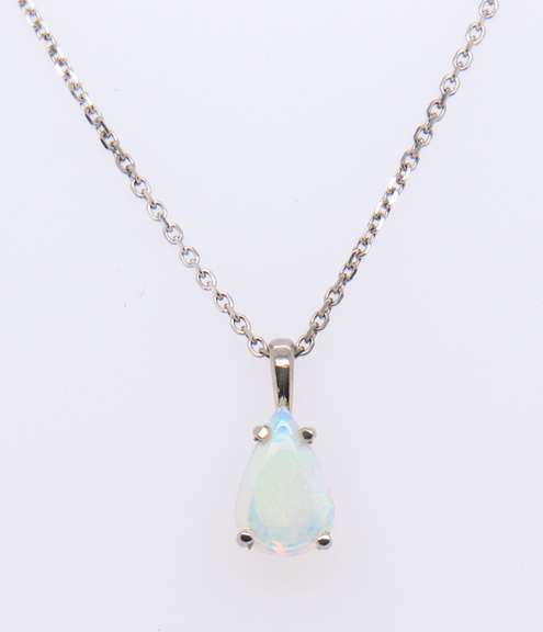 Stunning White Gold Pear opal Pendant on Chain