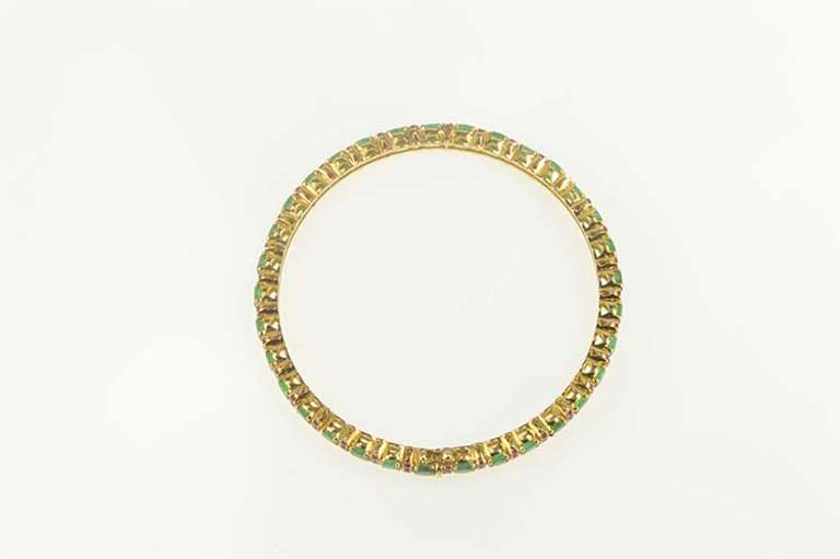 18K Yellow Gold 5.92 Ctw Nat. Ruby Emerald Encrusted Bangle Bracelet