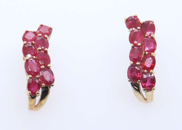 Fabulous Yellow Gold Double Row Ruby Earrings