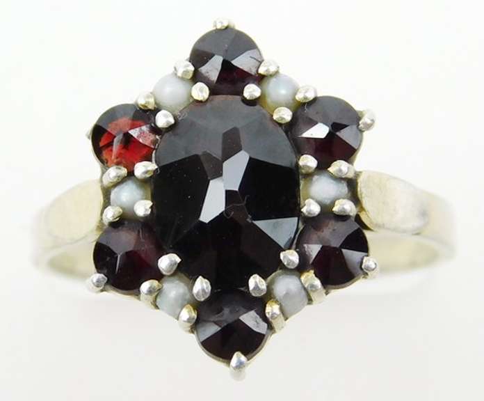Early French 900 Silver Garnet Ring, Size 6.25