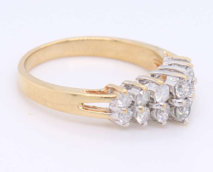 Fantastic Yellow Gold Pyramid 2 Row Diamond Band