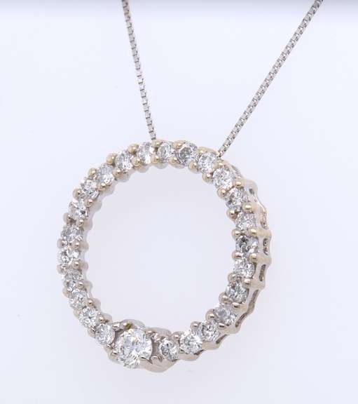 Elegant White Gold 1ctw Circle Diamond Pendant on Chain