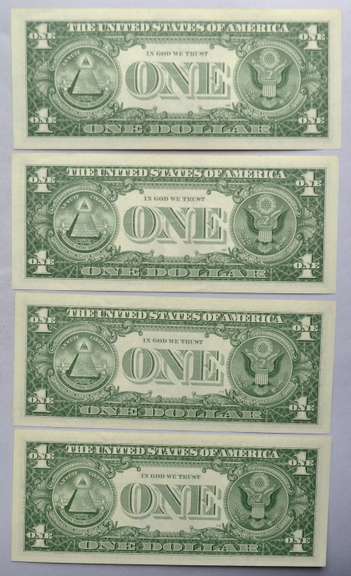 4 CH CU Consecutive 1957 A $1 Silver Certificates