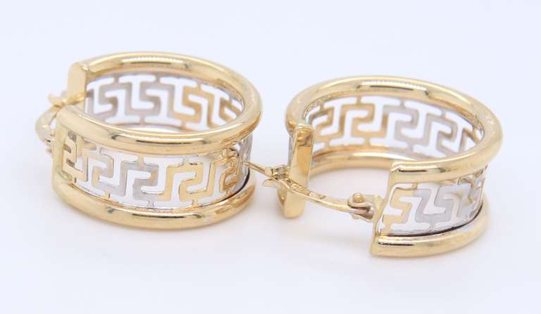 Fantastic Yellow Gold Greek Key Design Hoop Earrings