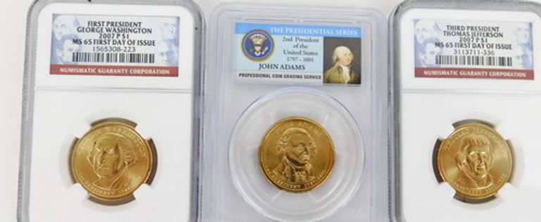 3 U.S. 2007 Presidential Dollars, 1st Day Issue, Graded