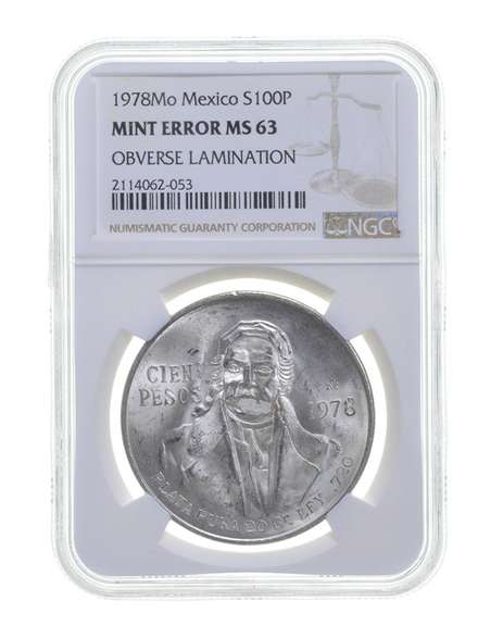 MS63 1978MO Mexico 100 Pesos Silver Coin OBV Lamination Mint Error NGC