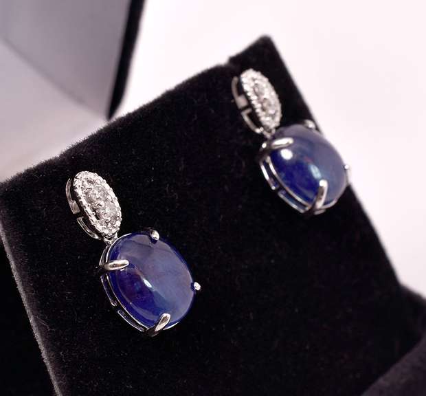 Sensational 17.08CTW Cabochon-Cut Star Sapphire & 0.19CTW Diamond Earrings in Sterling Silver