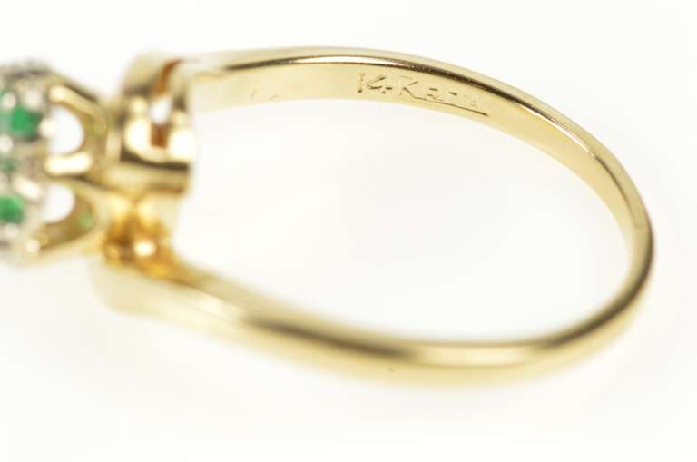 14K Yellow Gold Emerald Diamond Floral Cluster Engagement Ring