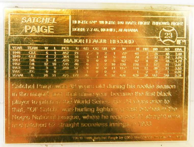 Satchel Paige 1996 22KT Gold Foil Baseball Card