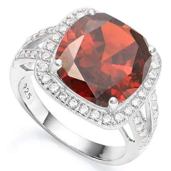 6 2/5 CARAT CREATED GARNET & 1/2 CARAT CREATED WHITE SAPPHIRE 925 STERLING SILVE