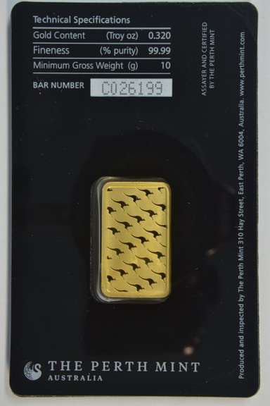 Pure .9999 Fine Gold 10 gram bar from The Perth Mint in card
