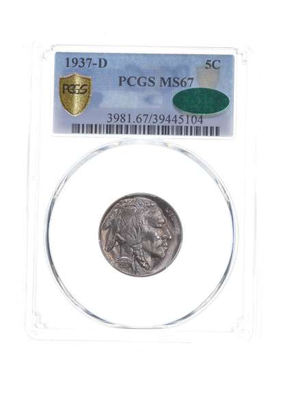 MS67 1937-D Indian Head Buffalo Nickel - CAC - Graded PCGS